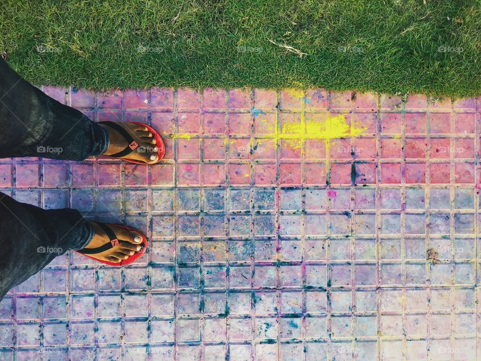 Colorful path after the holi festival was played in the neighborhood