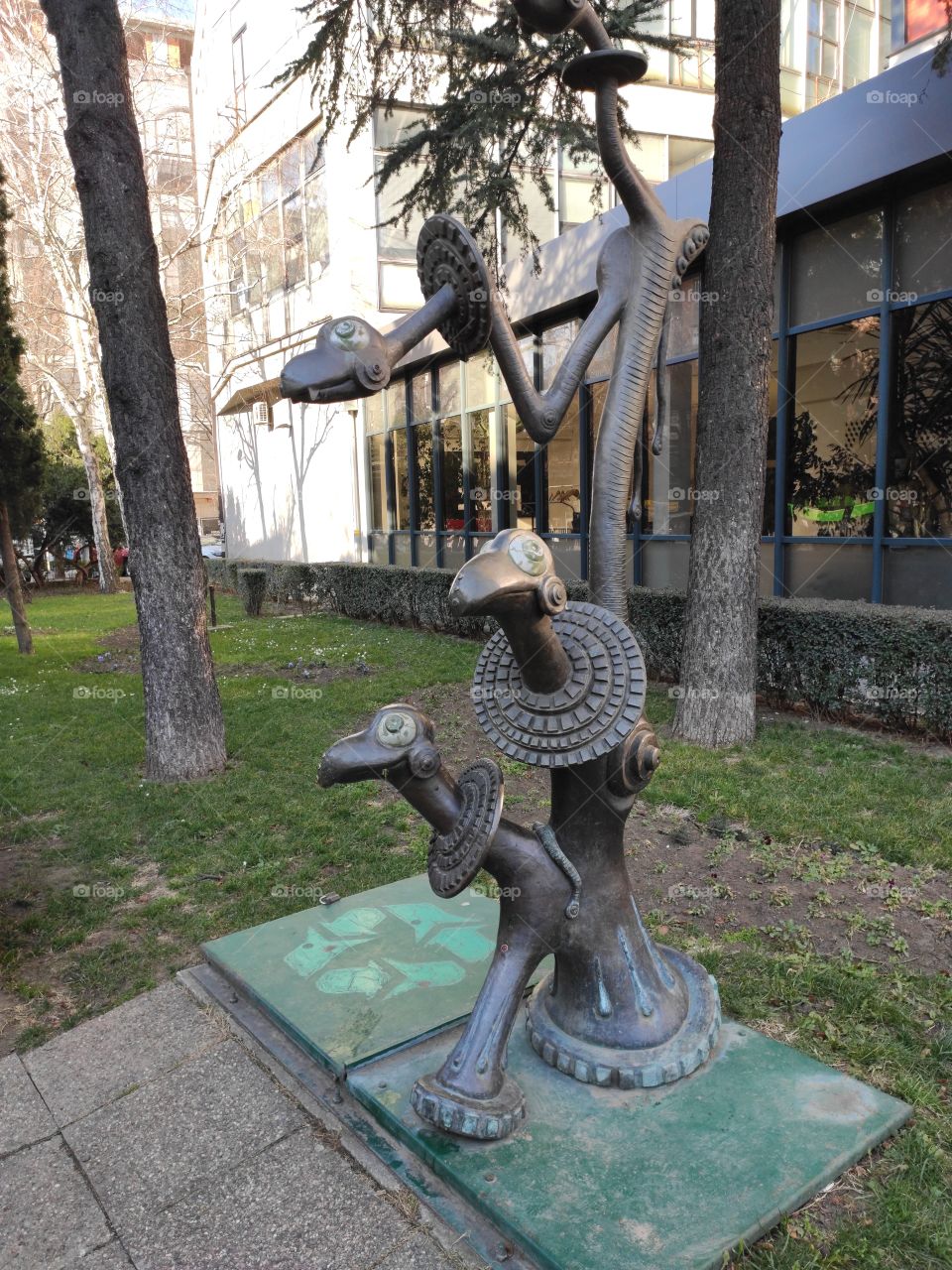 Metalic bird monument Vracar Belgrade Serbia