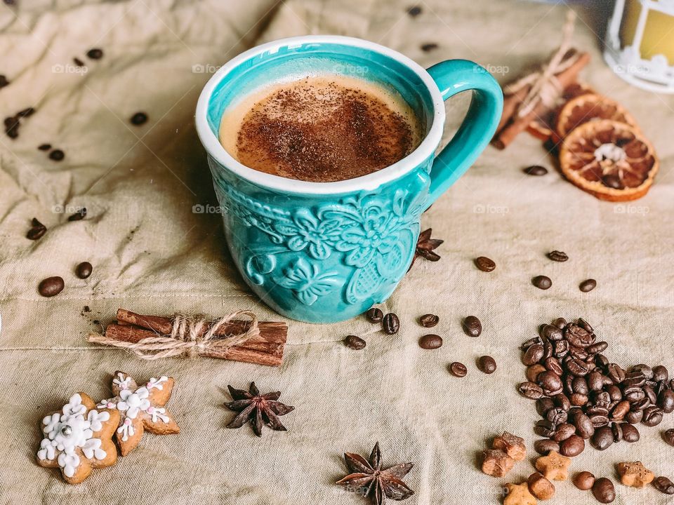 Coffee break, breakfast, flat lay