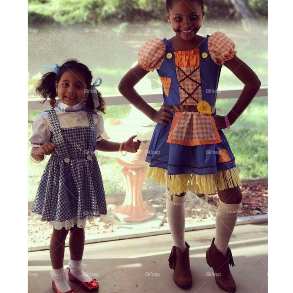Halloween dress up two young girls