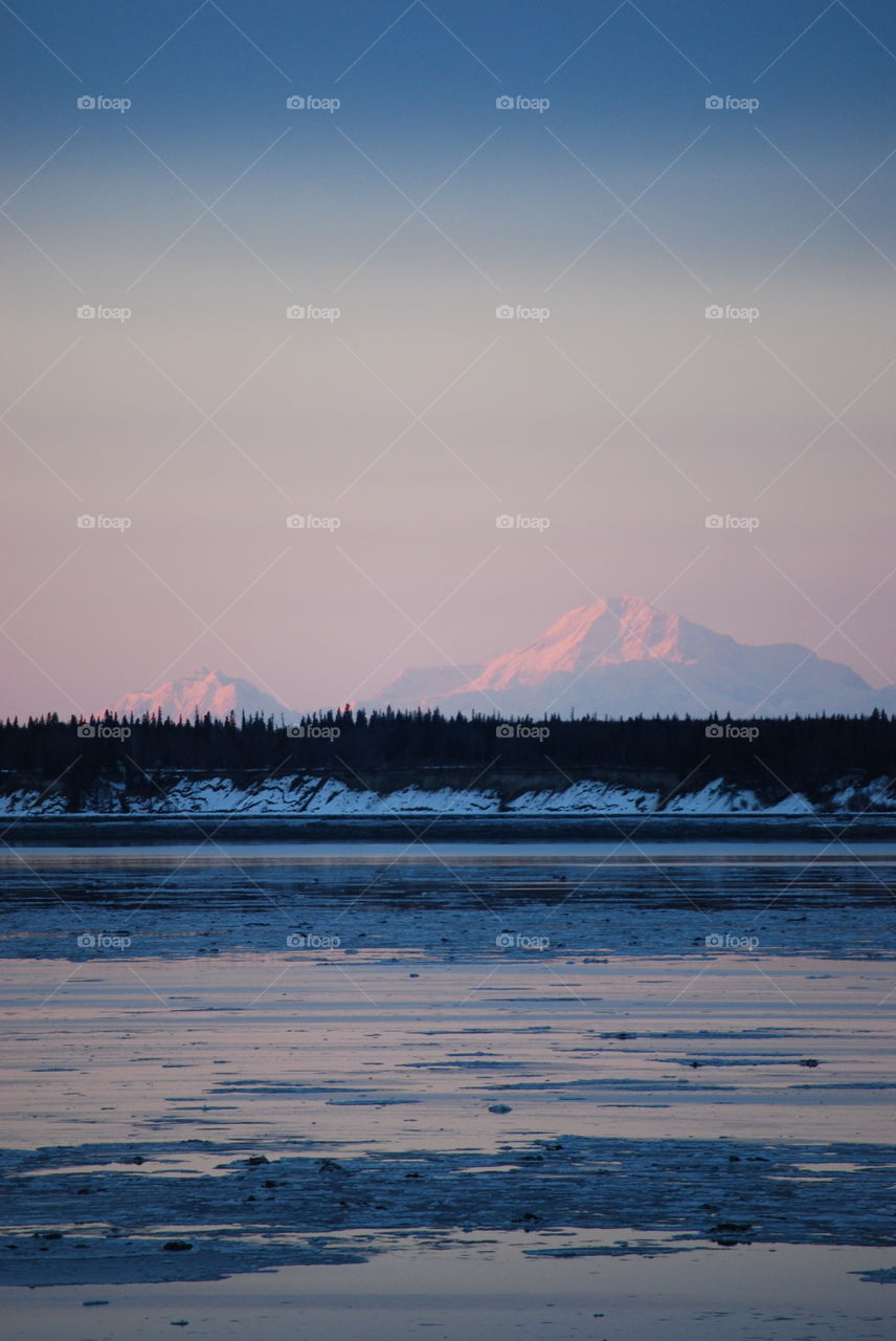 McKinley and Hunter. View of Mt. McKinley from Anchorage, Alaska 