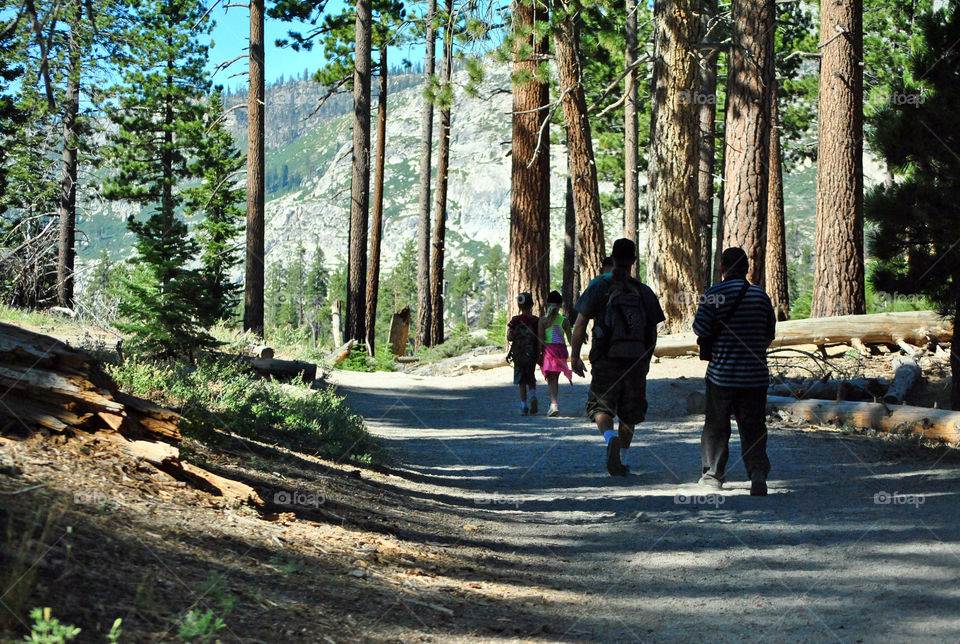 Family hiking in the mountain