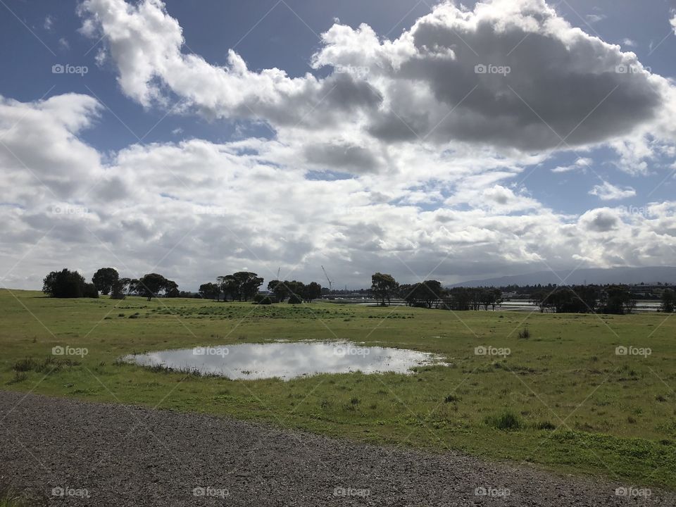 Clouds and pond reflection