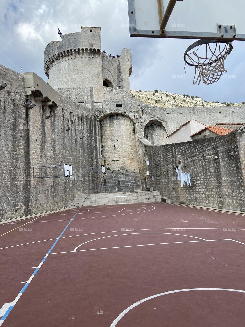 A basketball court located in the historical Old Walled Town of Dubrovnik, Croatia. 