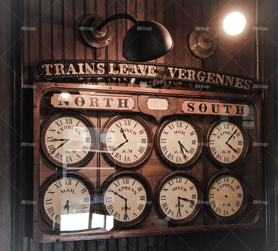 Time tables for the old Vergennes Vermont train depot.  Carefully preserved at the Shelburne Museum.  So cool! 