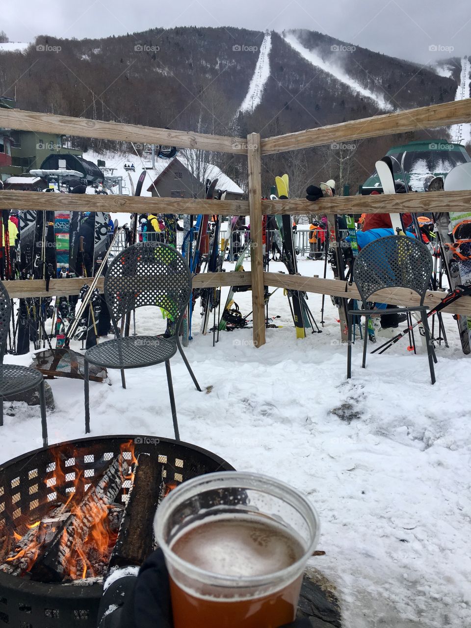 Enjoying a fireside beer 
Sugarbush, Vermont 