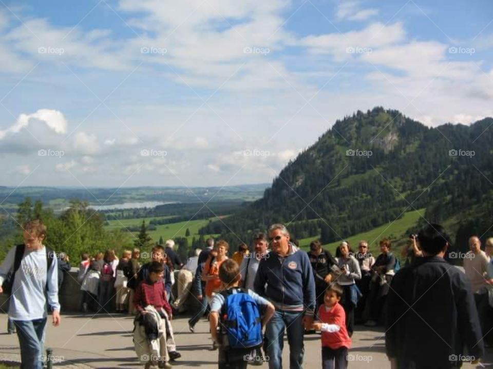 Tourists on the way up to the castle, Neuschwanstein Castle, Bavaria state of Germany