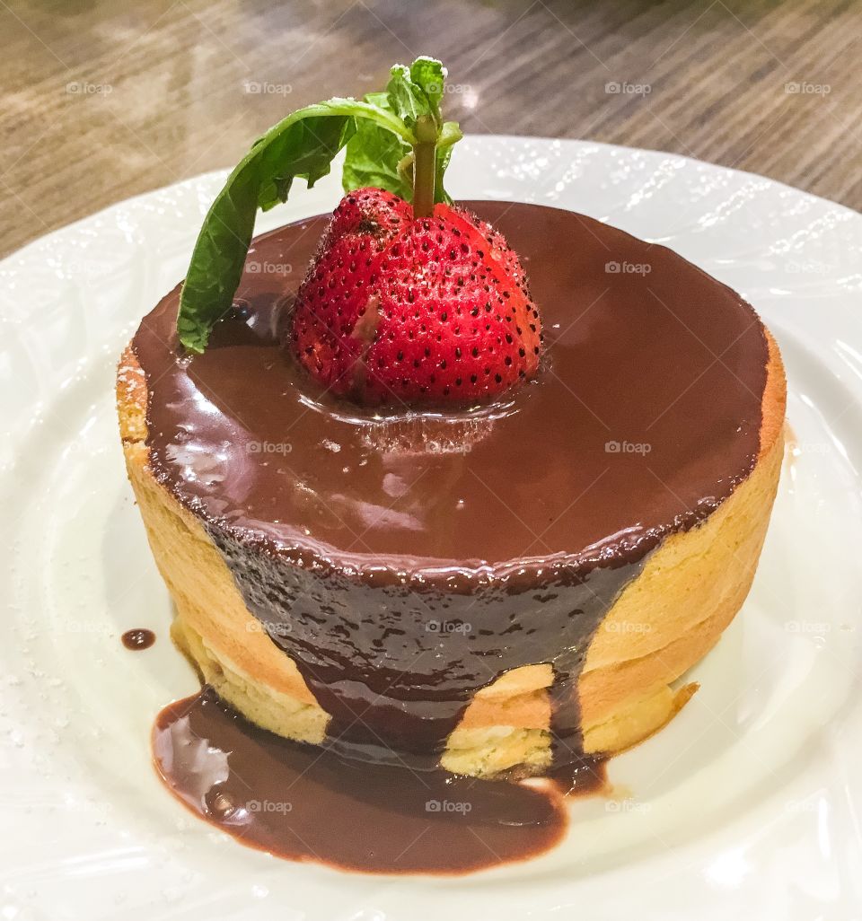 Strawberry and chocolate pancake