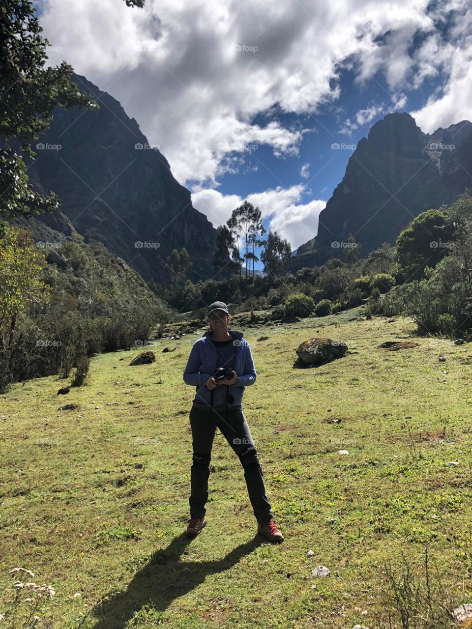 Ready to take a photo on a trail in the mountains of Peru