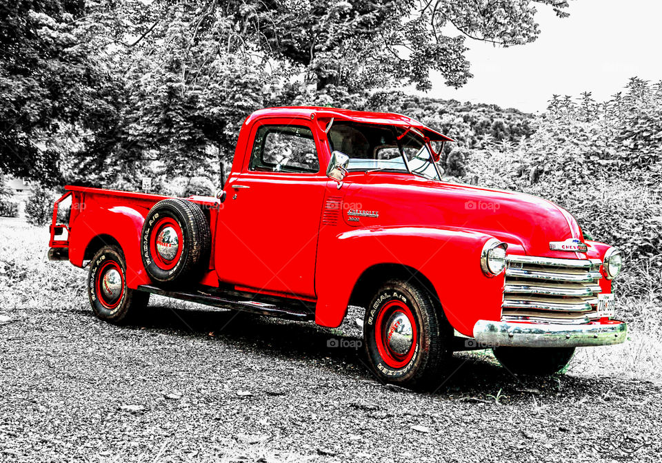 Vintage Chevy pick-up truck. awesome red Chevy truck in pristine condition