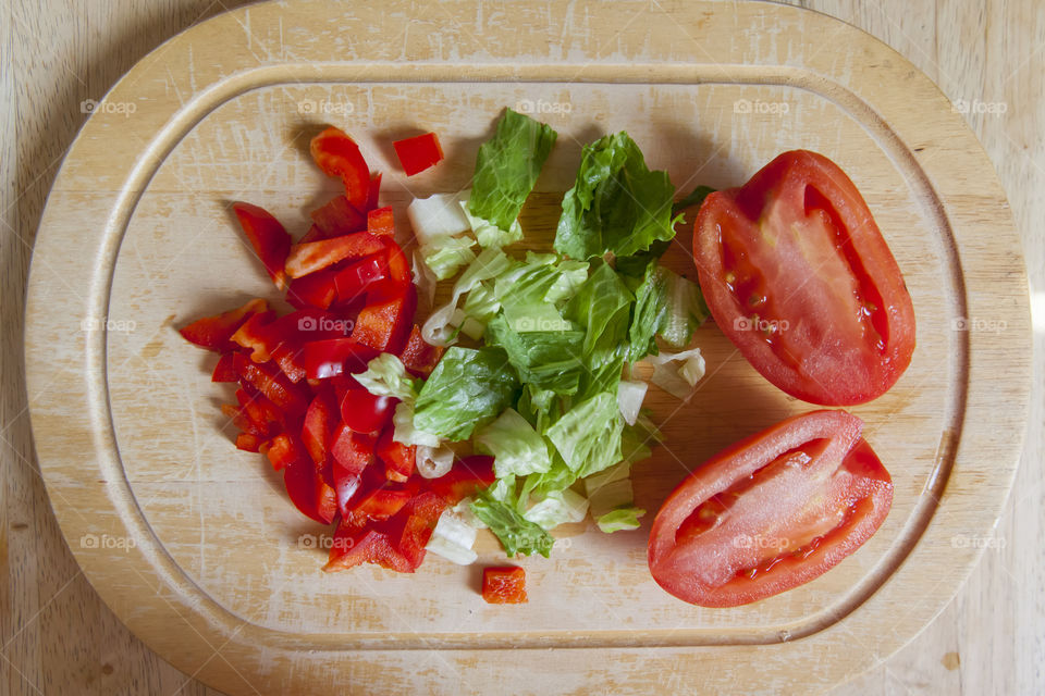 Freshly cut ingredients for a salad