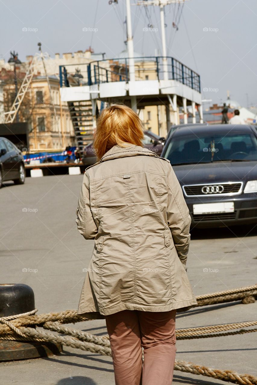 Pier, woman, car