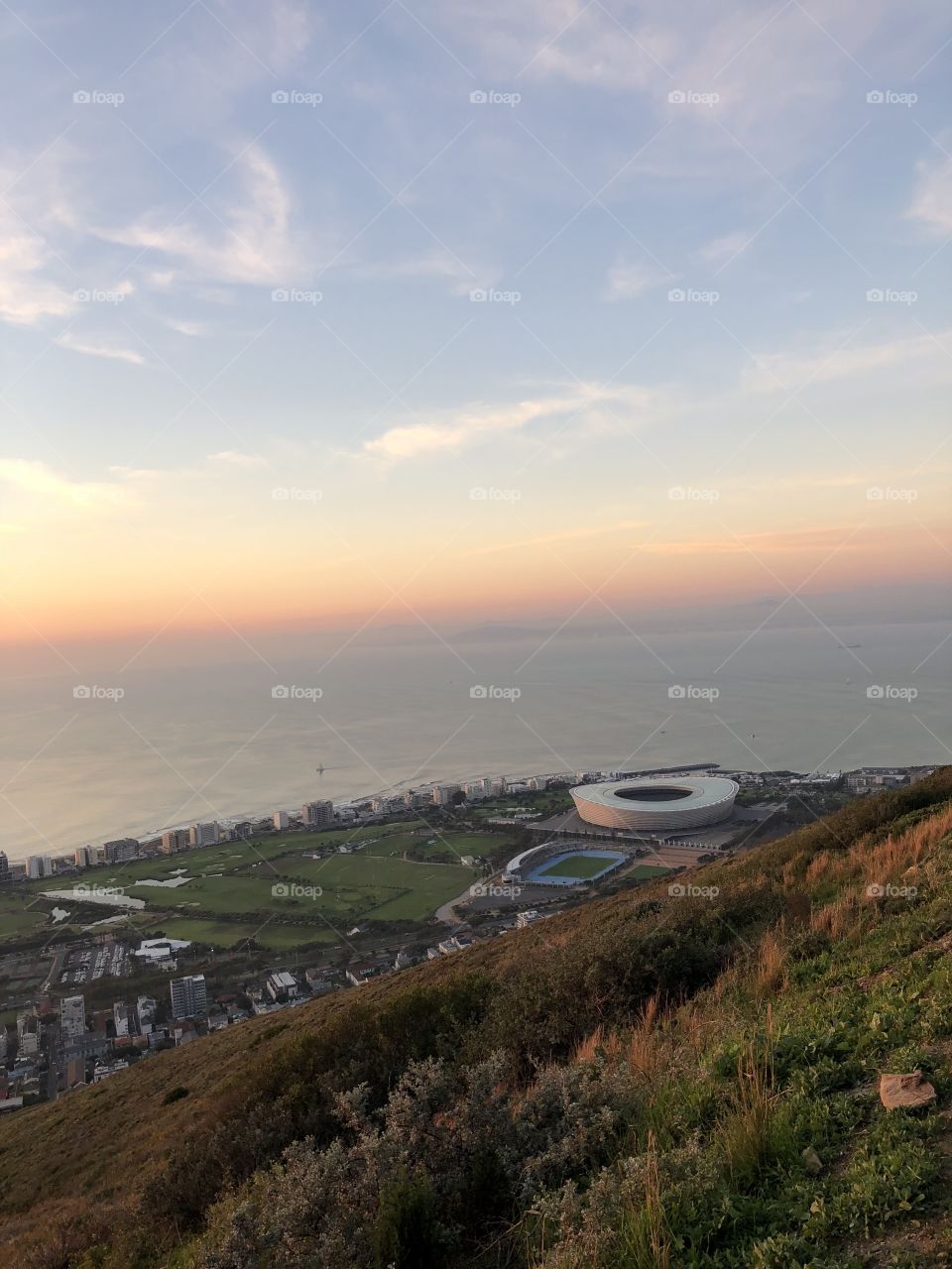 Top of Signal Hill featuring the Cape Town stadium in the background. 