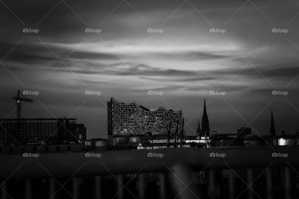 Hamburg Black & White view from the „ Köhlbrand Bridge“ - Elbphilharmonie -