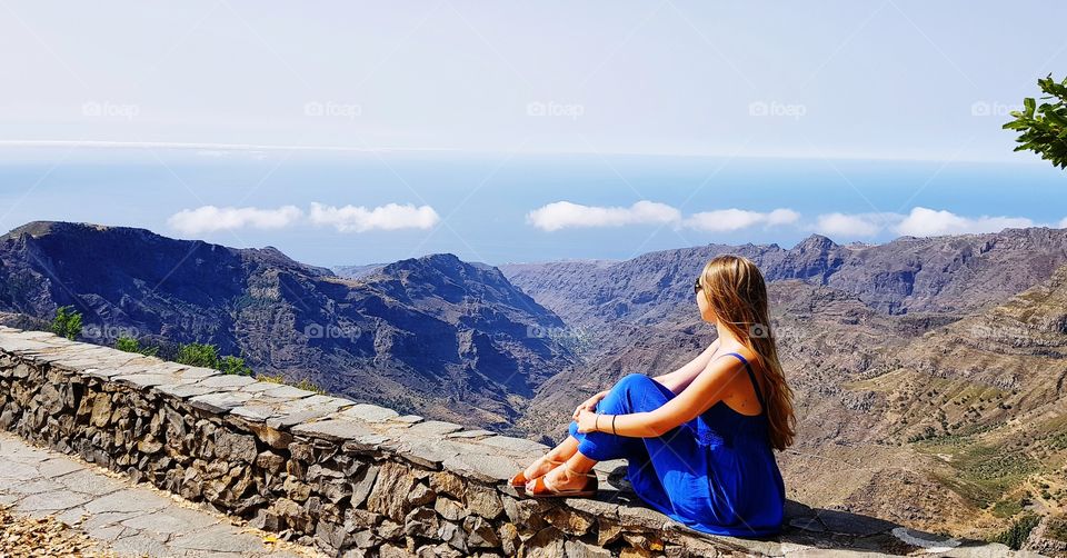 woman on view point on la gomera canary island in Spain