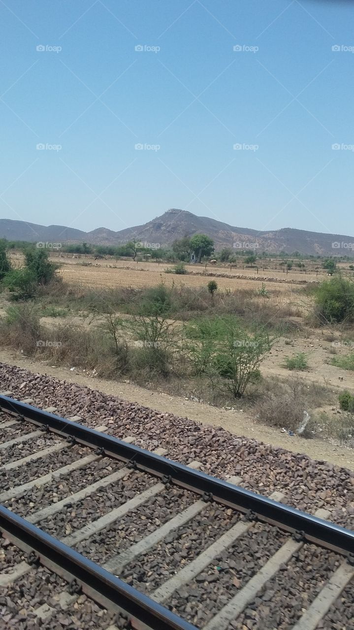 View of mountain from railway track