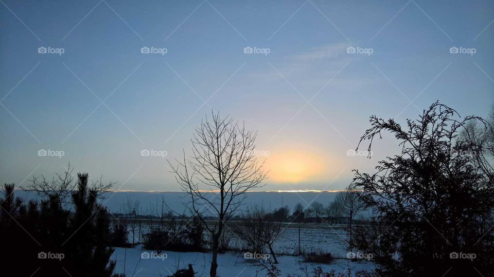 Winter, Landscape, Sunset