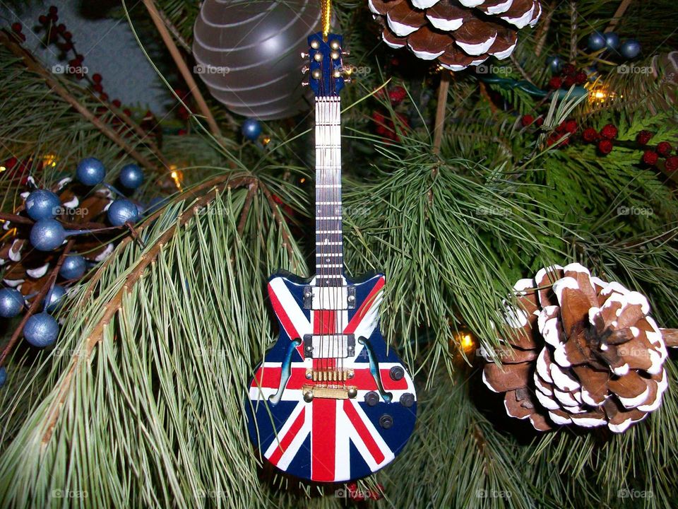 guitar British flag Union Jack Christmas ornament fur season celebration