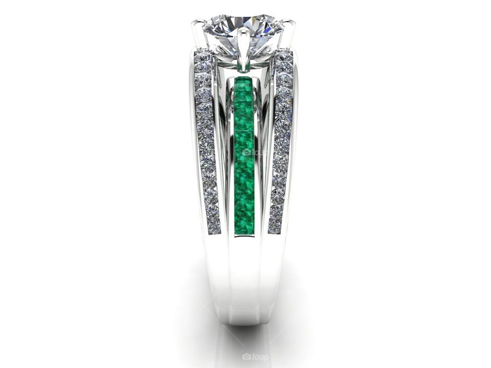 Diamond, Emerald & Platinum Engagement Ring