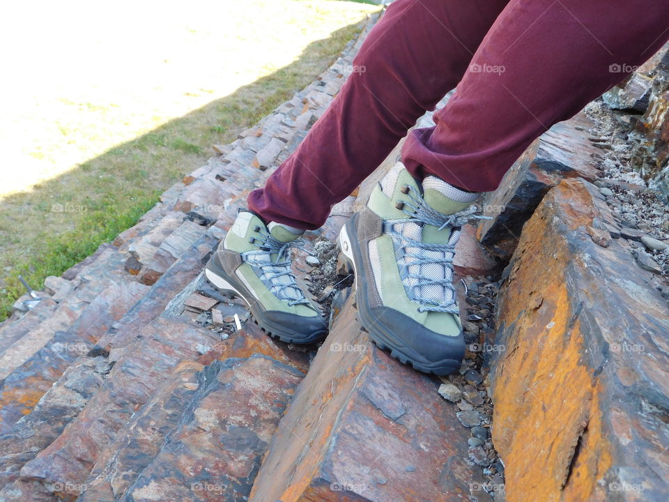 Hiking up the rocks with my hiking boots 