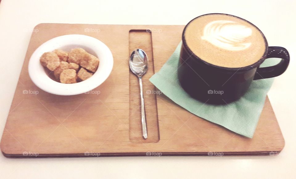 coffee lets have a coffee cup yummy table day sugar spoon plate