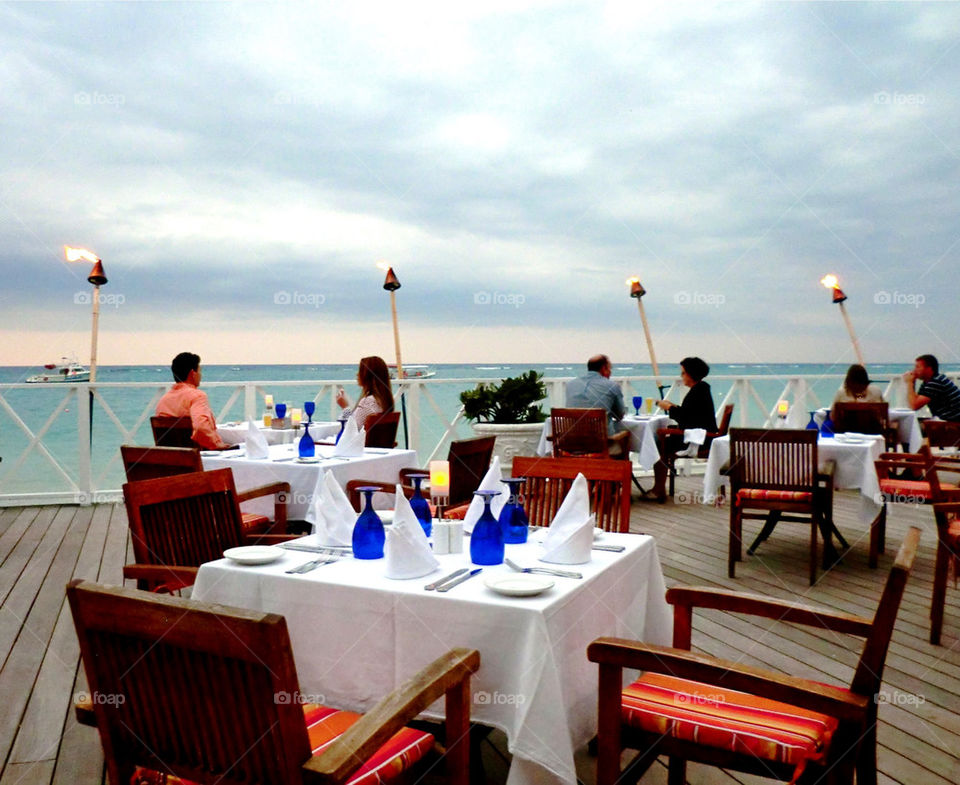 A table by the ocean