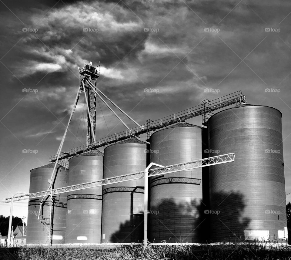A creepy black and white silo line near a ghost town 