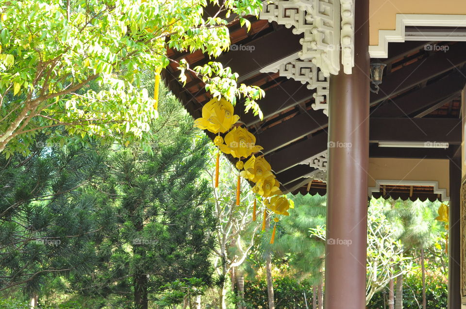 Before Vietnam garden house, porch with lantern to enjoy Mid-autumn