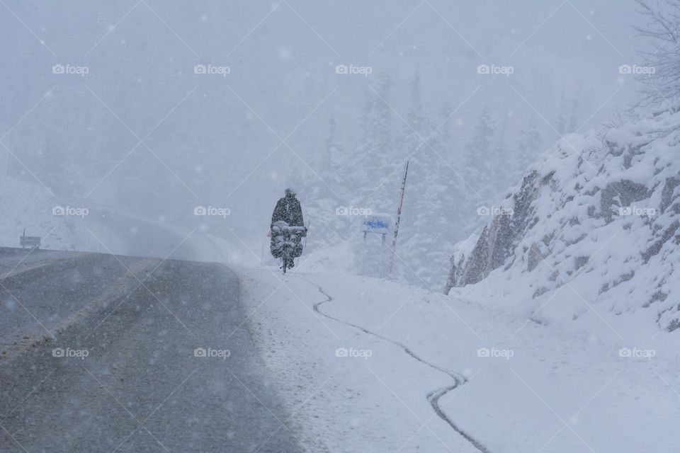 Bike ride in snowy weather