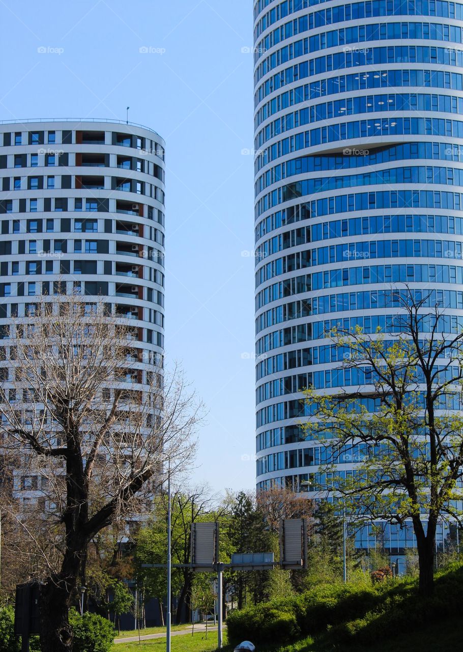 New modern buildings  made of concrete and glass in Belgrade