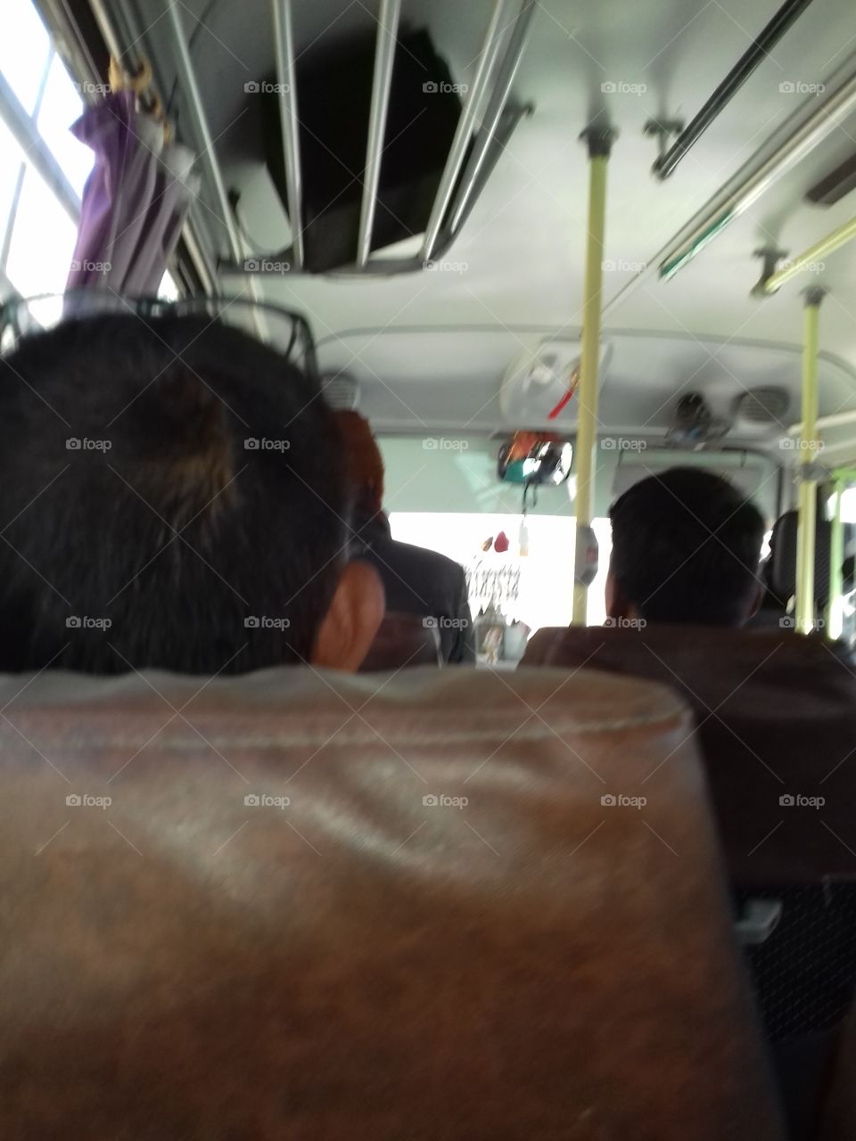bus passengers looking ahead