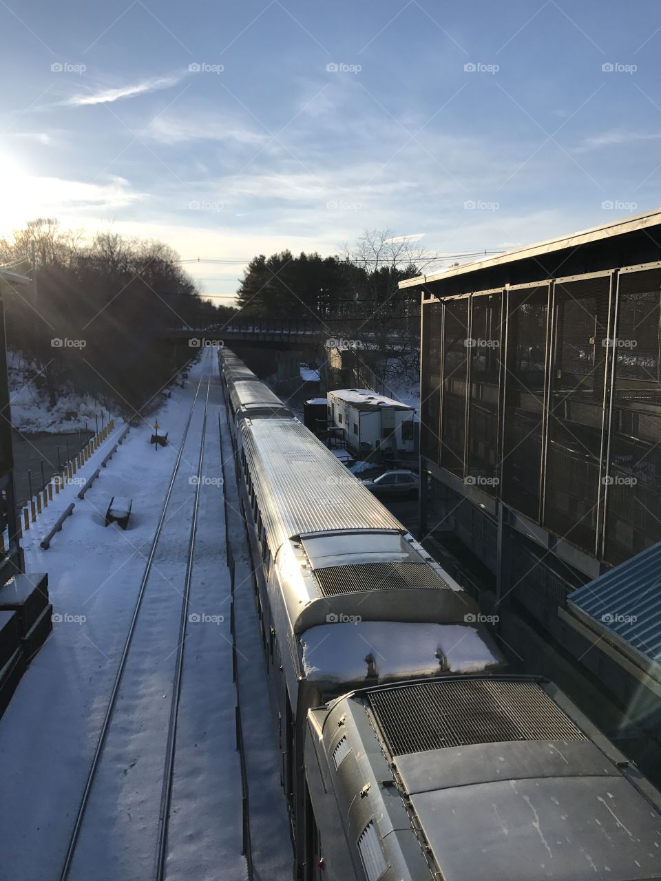 Trains at sunset, MBTA