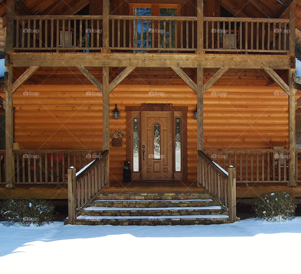 Cabin Front Door in Snow