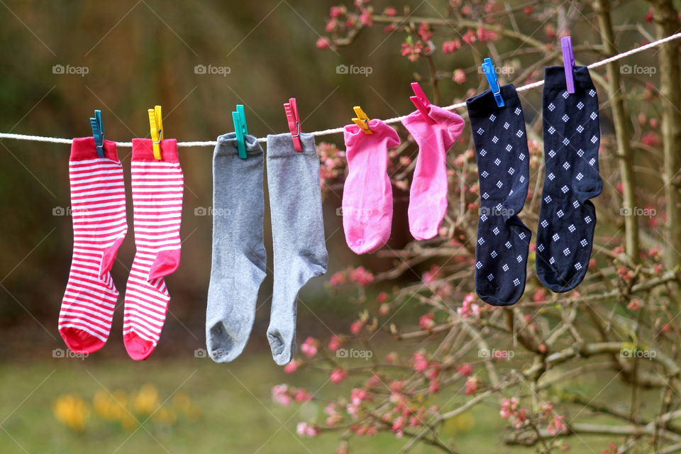 Socks hanging on washing line