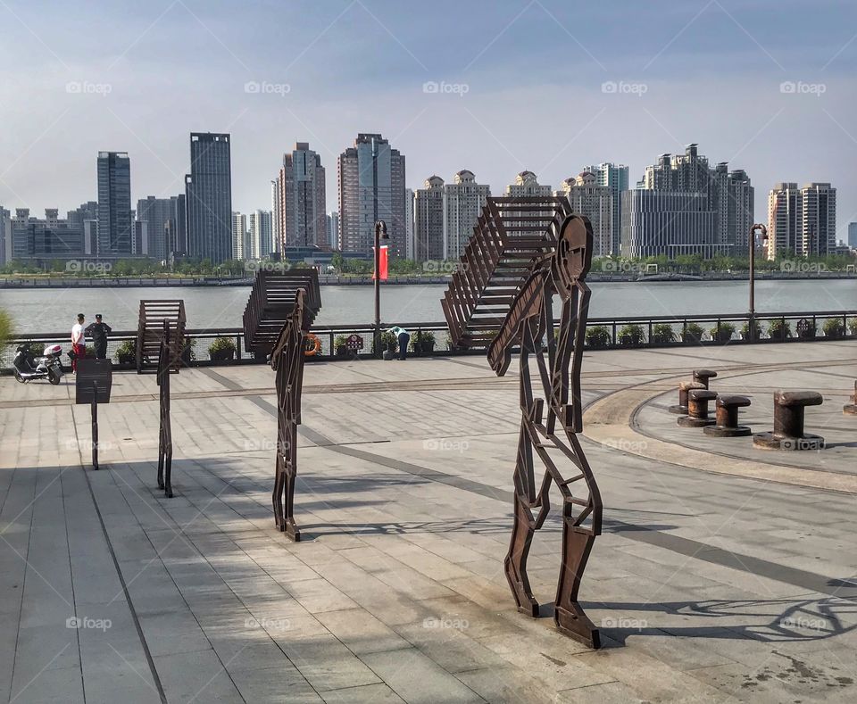 Interesting art on the Huangpu river promenade in Hongkou Shanghai - the development has been fast here