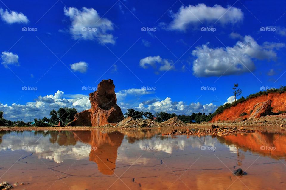blue sky and standing water, Banjarbaru, South Borneo, Indoneaia.