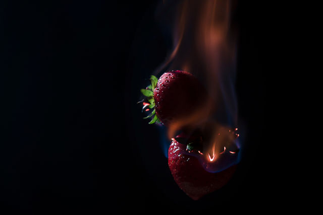 strawberries in flames