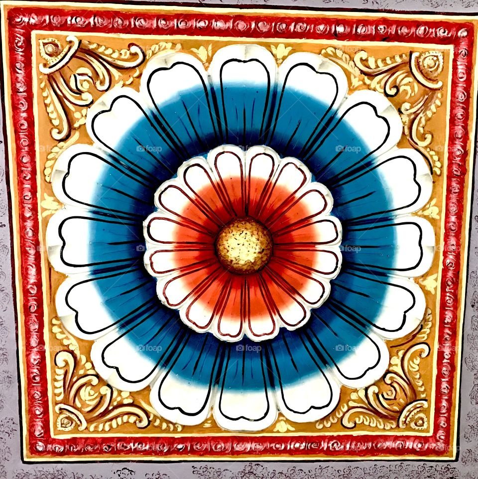 A flower celing decor at the Hindu temple