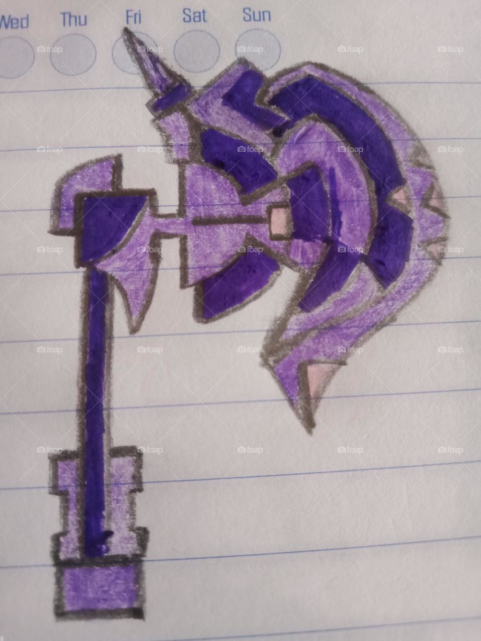 l draw an axe on my note book .