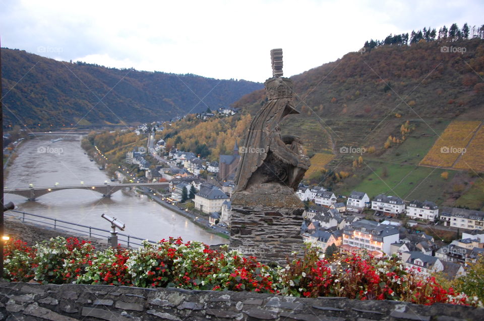 View of Cochem from Reichsburg Castle on the Mosel River.  