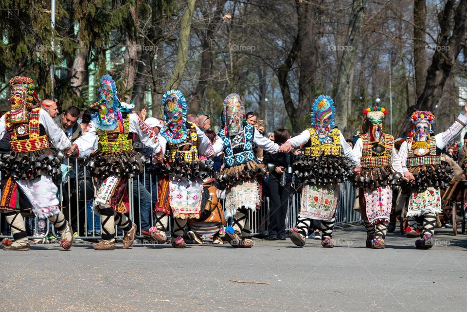 Kukeri Dance. Kukeri are elaborately costumed Bulgarian Men, who Perform Traditional Rituals Intended to Scare Away Evil Spirits