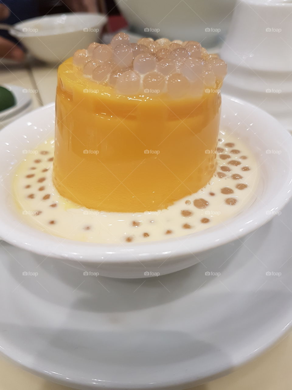 chilled mango-flavored tapioca jelly and pearls dessert