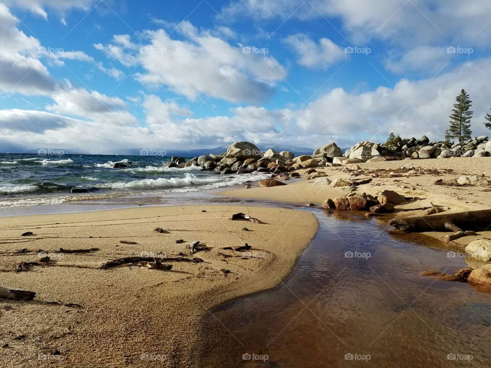 Winter day at the beach at Lake Tahoe