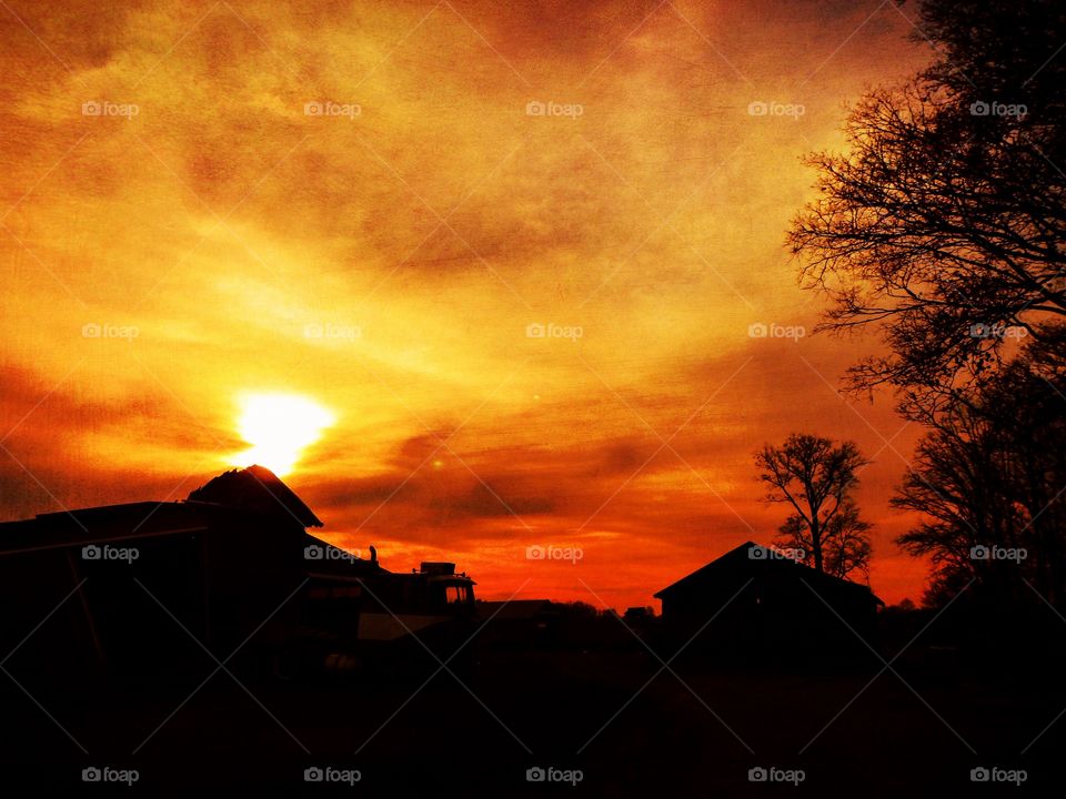 Beautiful farm at sunset