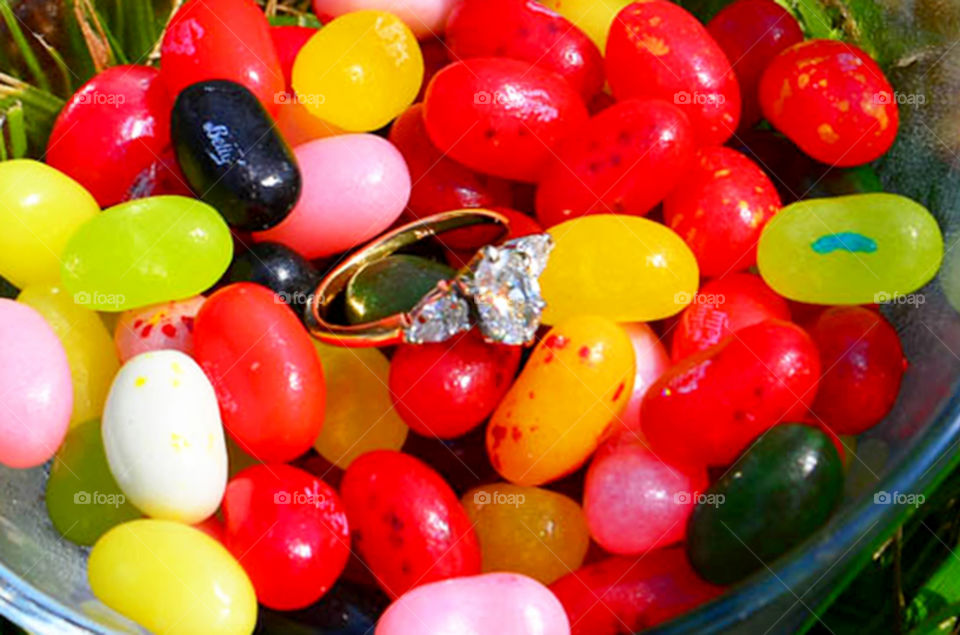 engagement ring. engagement ring hidden among jellybeans