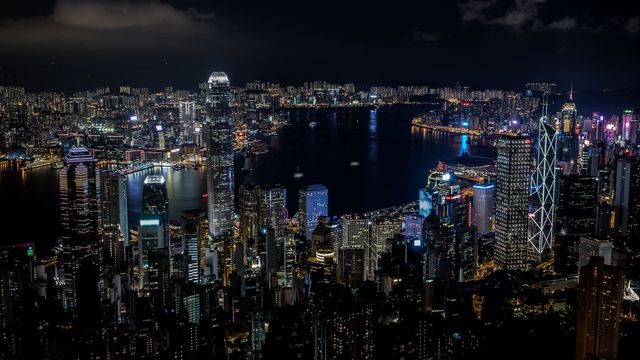 Beautiful full city scenery view of night time Hong Kong