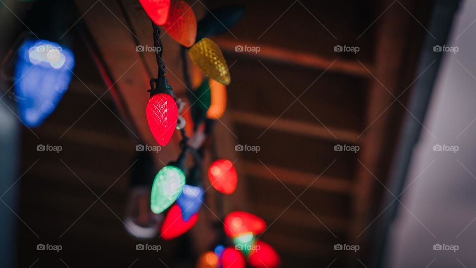 Macro of the Christmas lights while in cover.