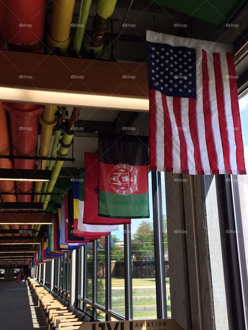 Hall of Flags on campus 