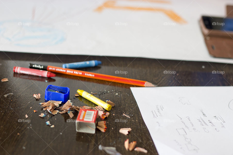 Pencil and sharpener, wooden trash