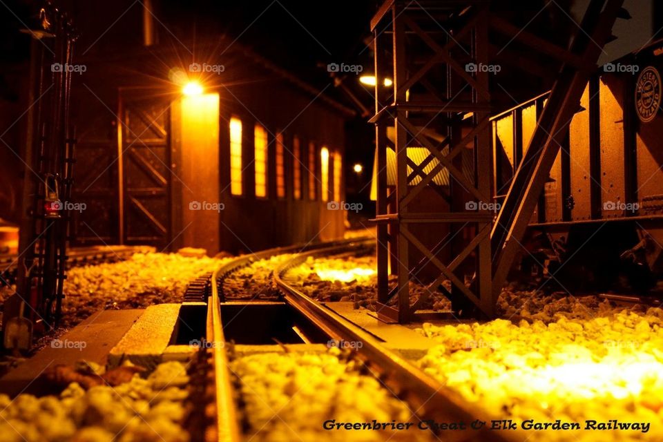 My garden railroad at night